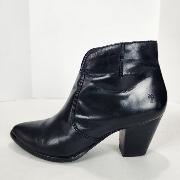 Frye Jennifer Heeled Western Ankle Boot Womens 6.5 Black Leather Pointed Toe - Picture 1 of 13